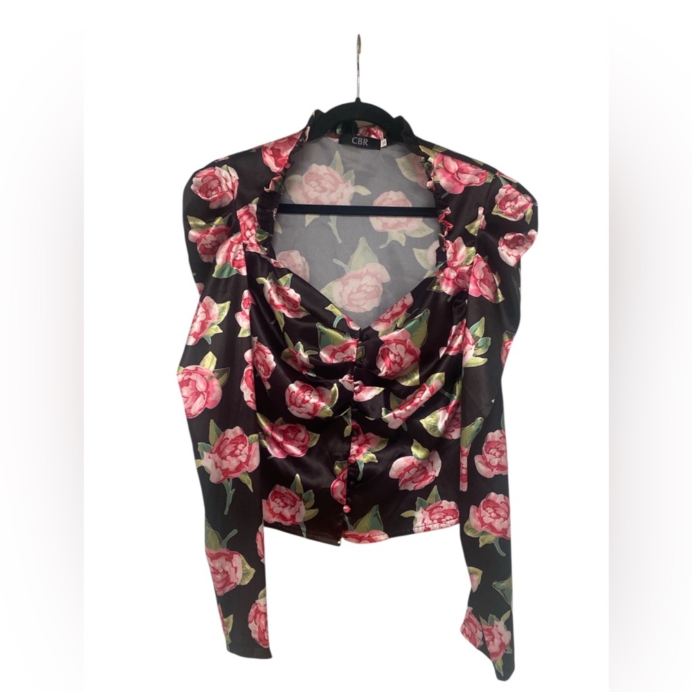 CBR Black and Pink Floral Blouse GUC XL - Picture 3 of 5